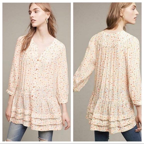 Anthro Maeve Cream Linen Paccia Shapes Top Size XS - Picture 2 of 8